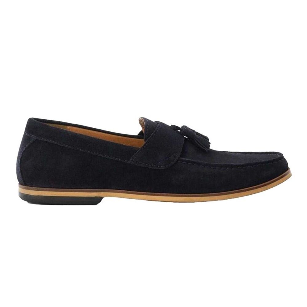 Dune London Mens Bertie Suede Stack Heel Loafers / Navy/Suede